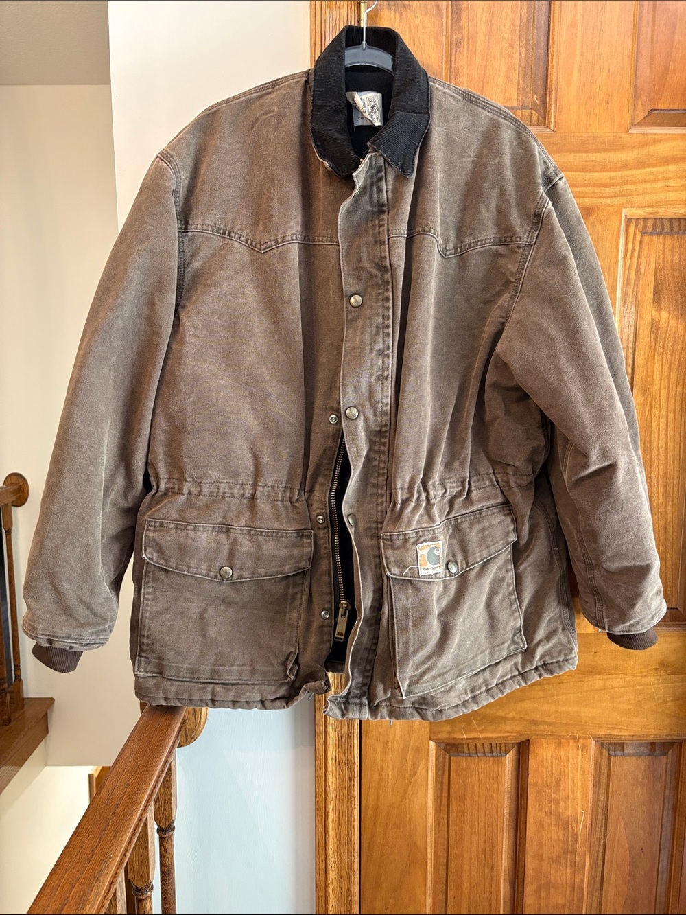 Vintage Carhartt Brown Canvas Chore Jacket with Black Corduroy Collar
